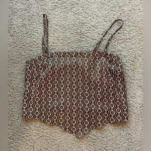 Brown and white silken Hollister crop top with removable straps, size S
